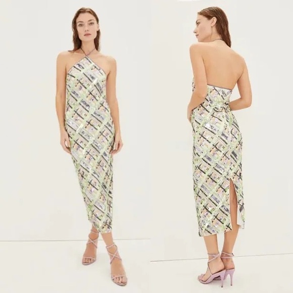 Veronica Beard Cherie Dress Violet Multi Sequin Halter Midi Dress Size 2 NWT - Picture 2 of 10